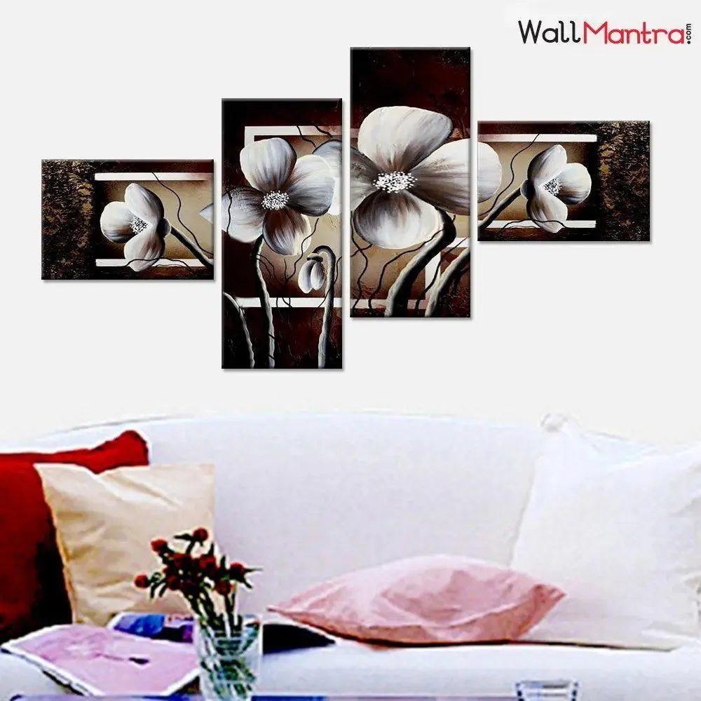 Beautiful Flowers Wall Painting in Multiple Framed Canvas