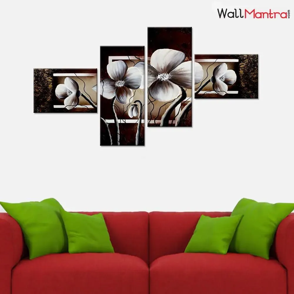 Beautiful Flowers Wall Painting in Multiple Framed Canvas