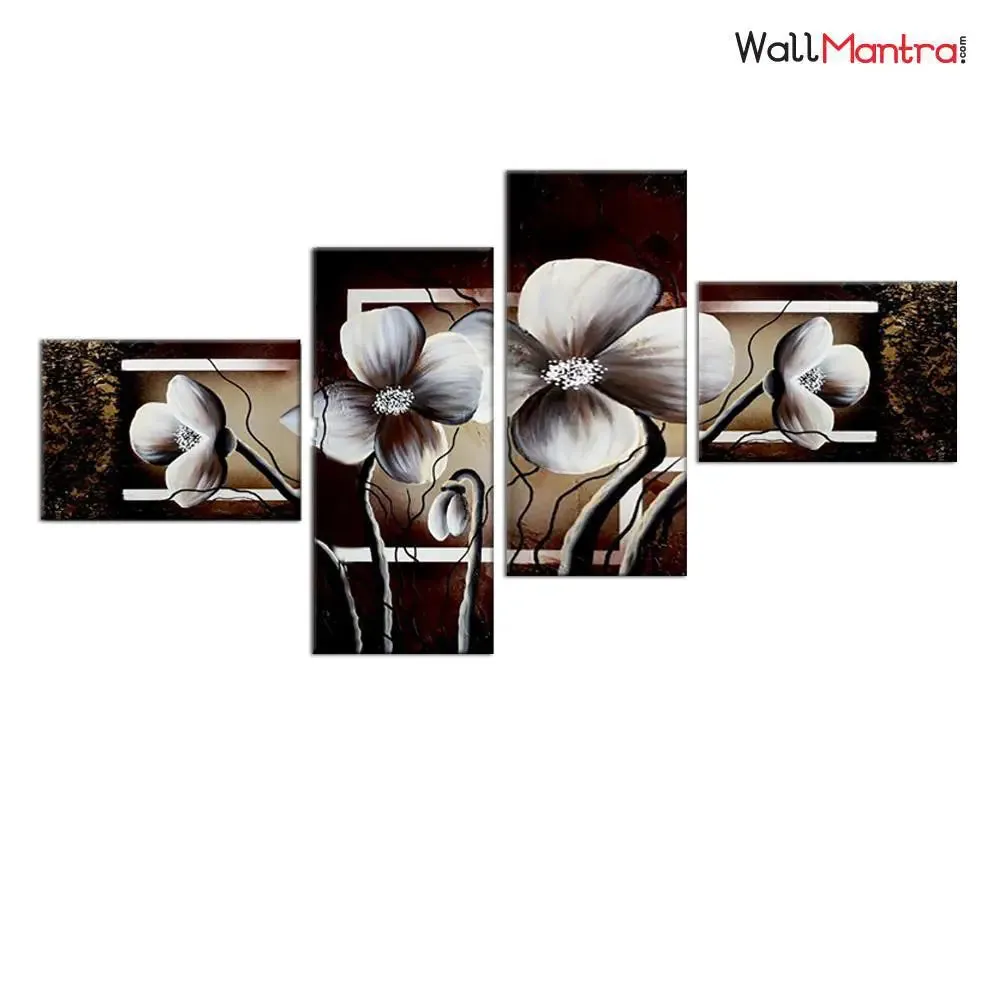 Beautiful Flowers Wall Painting in Multiple Framed Canvas