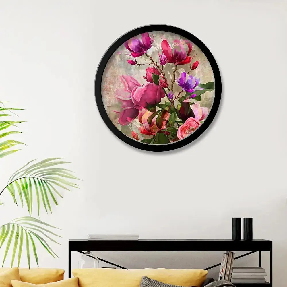 Beautiful Flowers With Round Shape Canvas wall Painting
