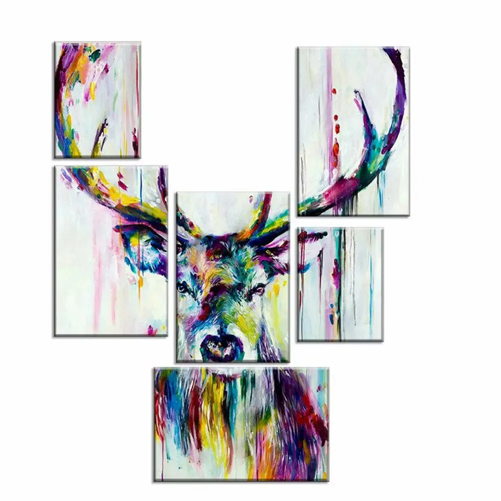 Beautiful Frisky Reindeer Abstract Design Canvas Wall Painting
