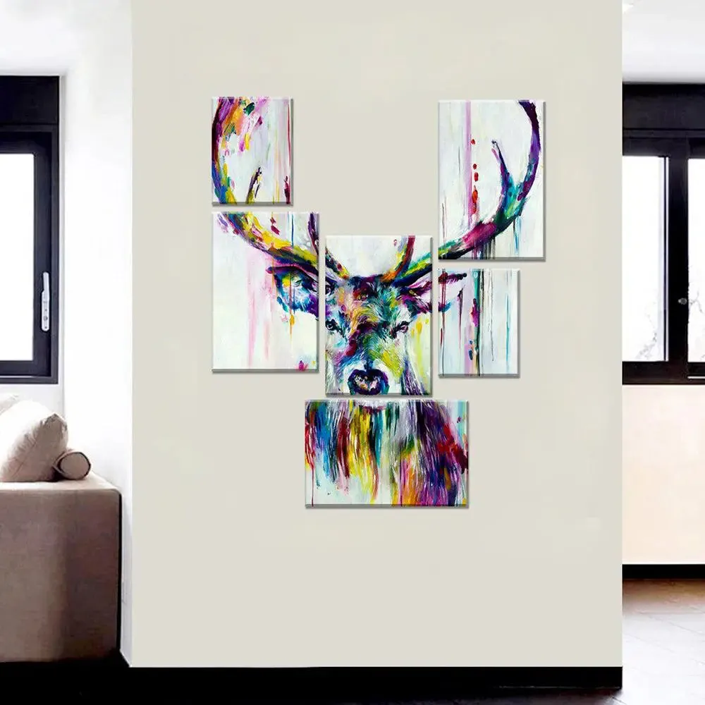 Beautiful Frisky Reindeer Abstract Design Canvas Wall Painting