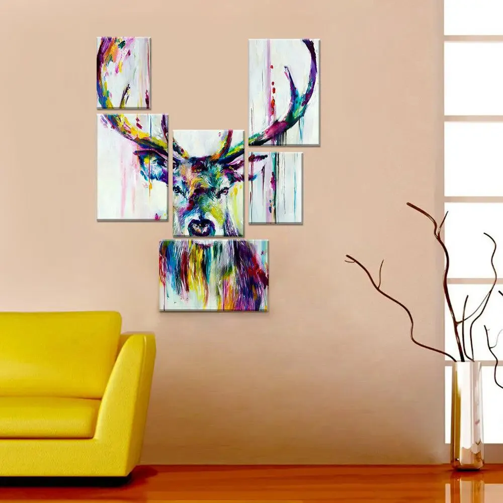 Beautiful Frisky Reindeer Abstract Design Canvas Wall Painting