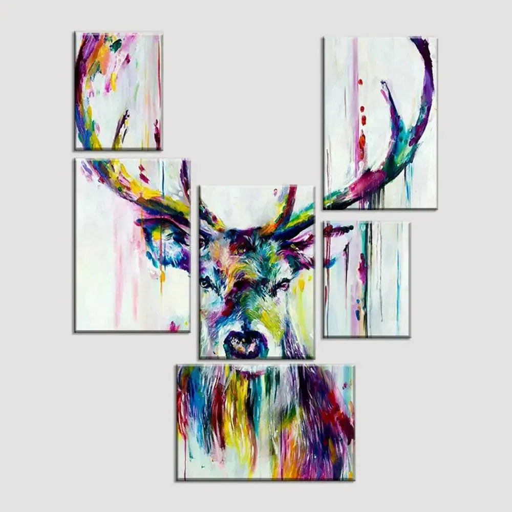 Beautiful Frisky Reindeer Abstract Design Canvas Wall Painting