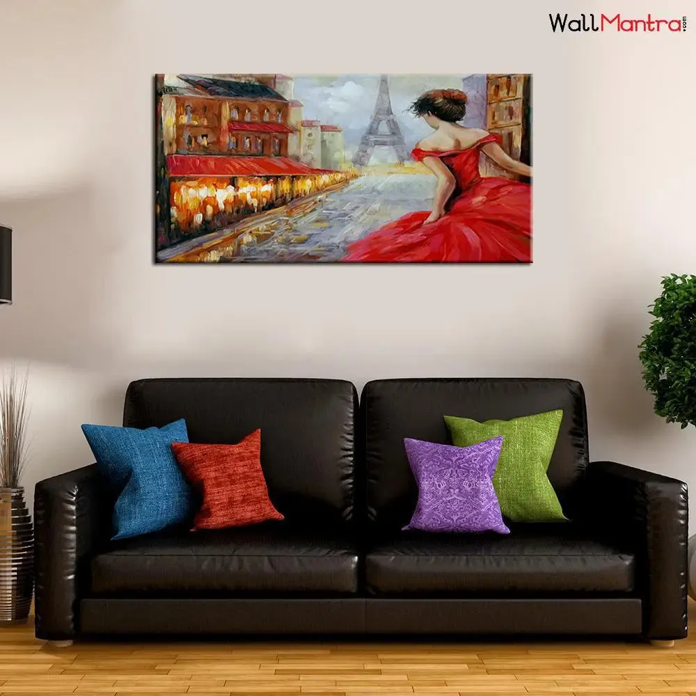 Beautiful Girl in Red Dress Canvas Painting With Frame