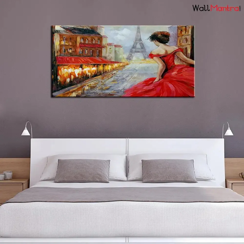 Beautiful Girl in Red Dress Canvas Painting With Frame