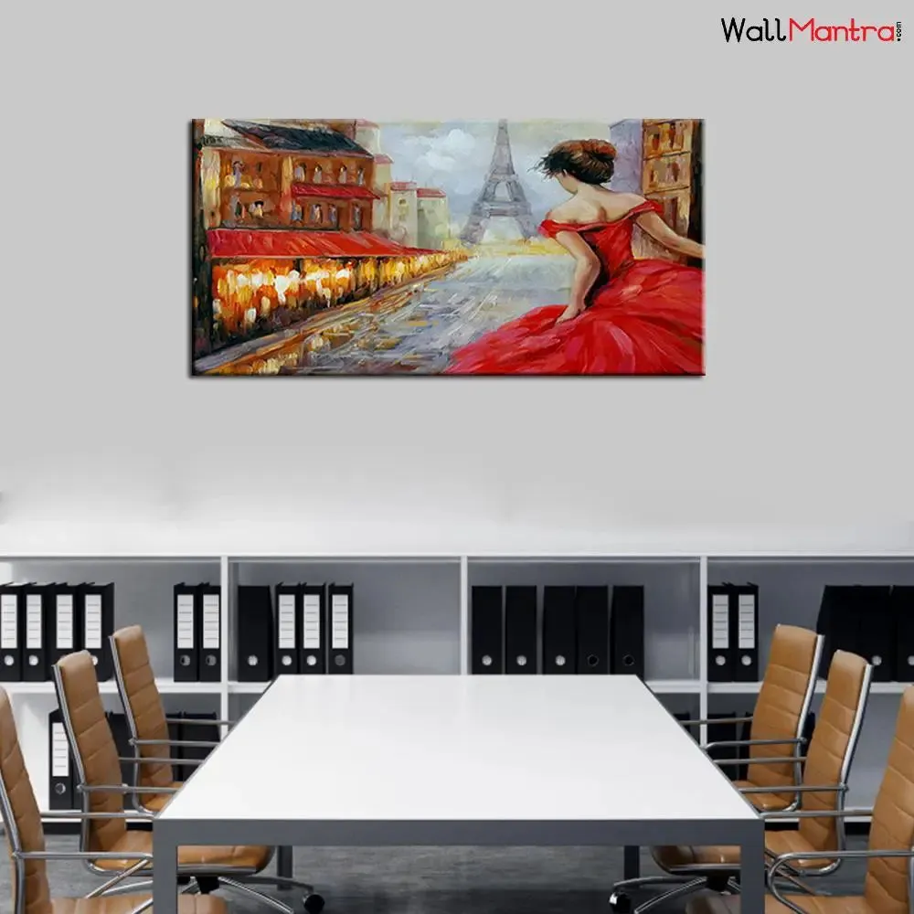 Beautiful Girl in Red Dress Canvas Painting With Frame