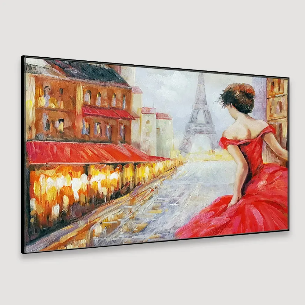 Beautiful Girl in Red Dress Canvas Painting With Frame