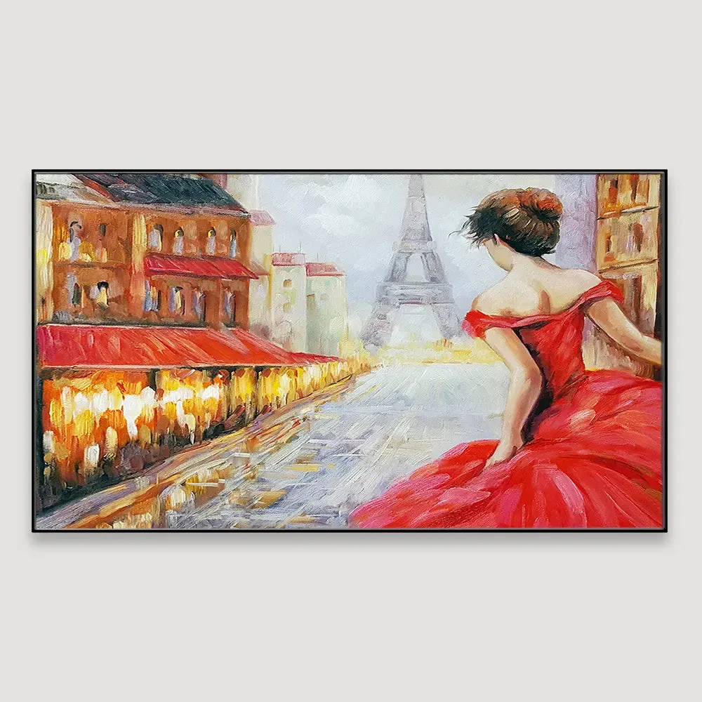 Beautiful Girl in Red Dress Canvas Painting With Frame