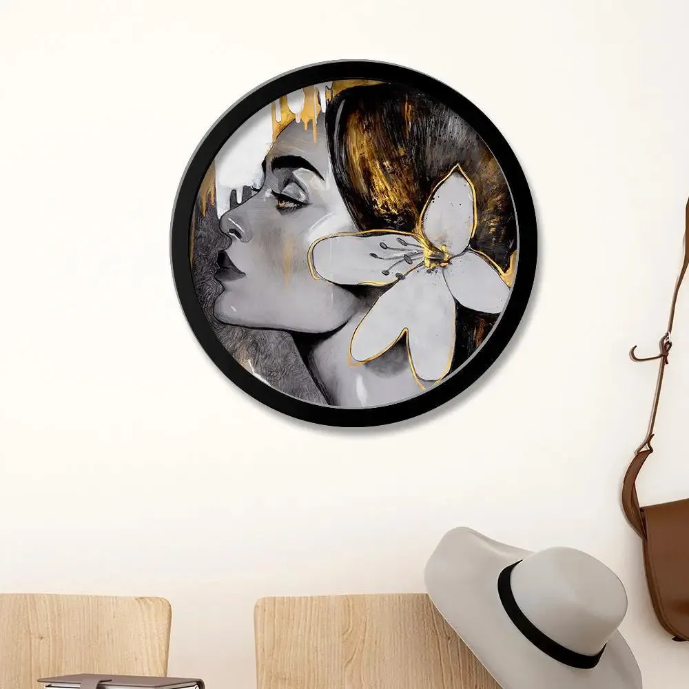 Beautiful Girl Modern Art Round Shape Canvas wall Painting