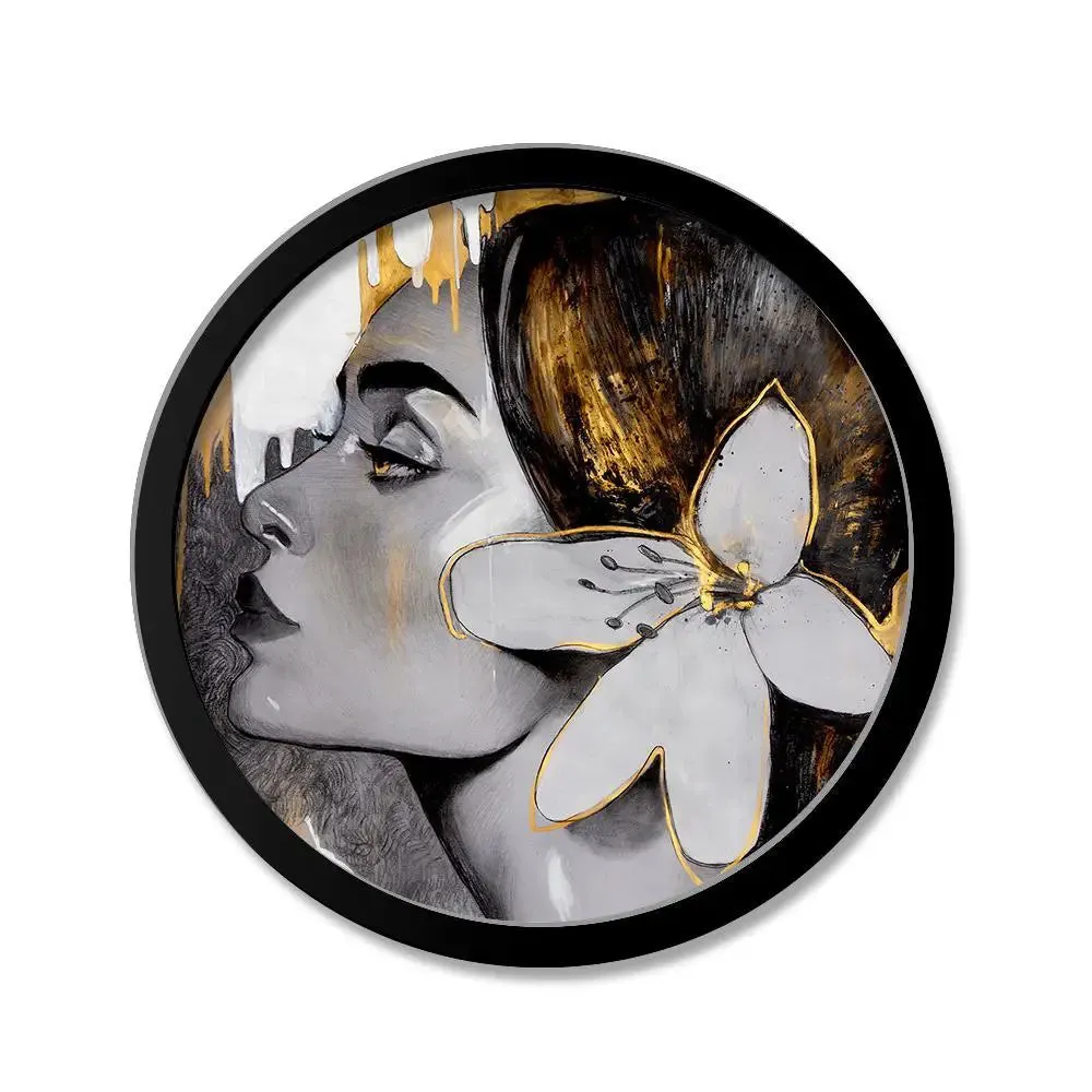 Beautiful Girl Modern Art Round Shape Canvas wall Painting