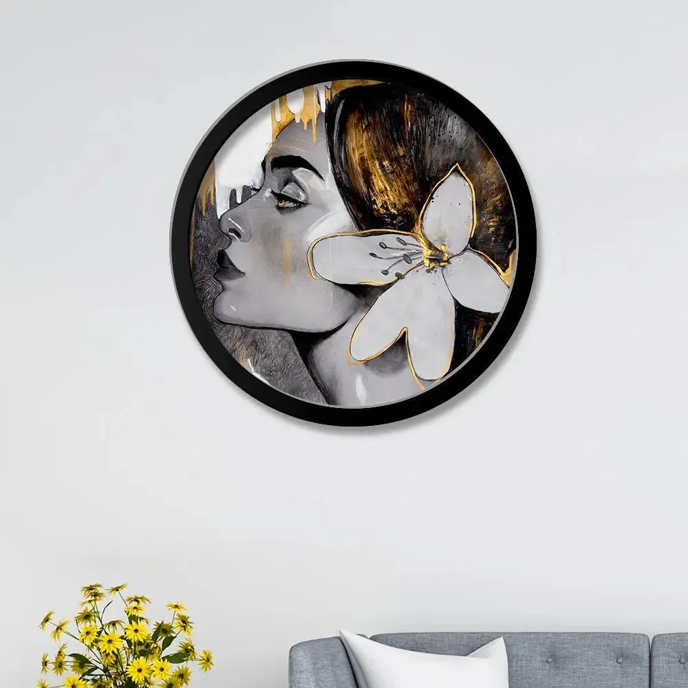 Beautiful Girl Modern Art Round Shape Canvas wall Painting