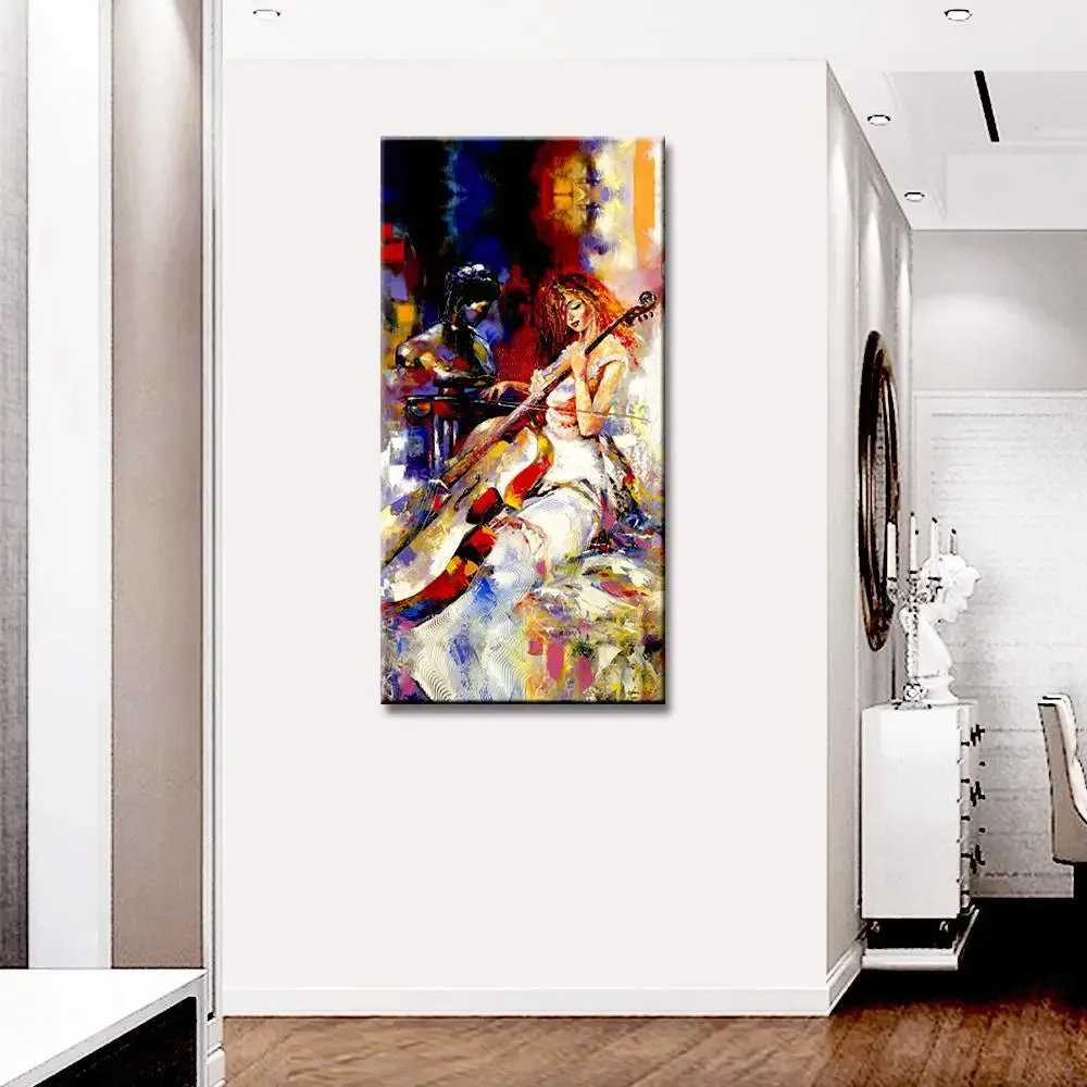 Beautiful Girl Playing Violin Design Canvas Printed Painting With Frame