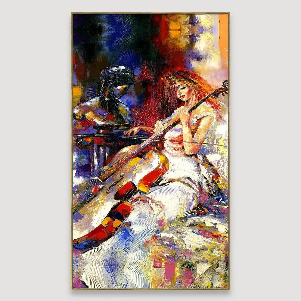 Beautiful Girl Playing Violin Design Canvas Printed Painting With Frame