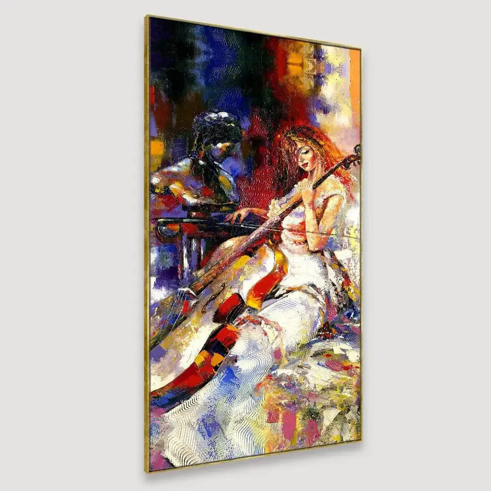 Beautiful Girl Playing Violin Design Canvas Printed Painting With Frame