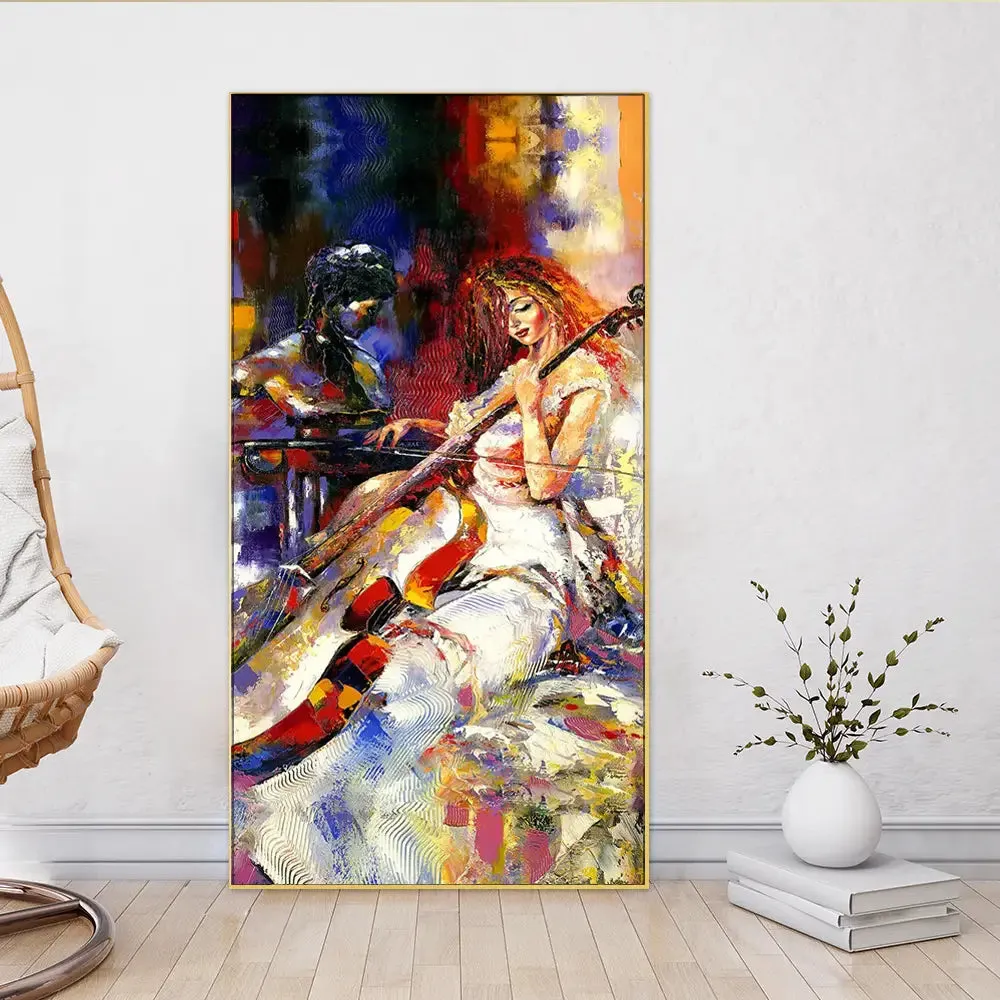 Beautiful Girl Playing Violin Design Canvas Printed Painting With Frame