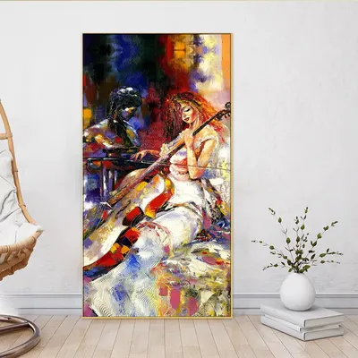 Beautiful Girl Playing Violin Design Canvas Printed Painting