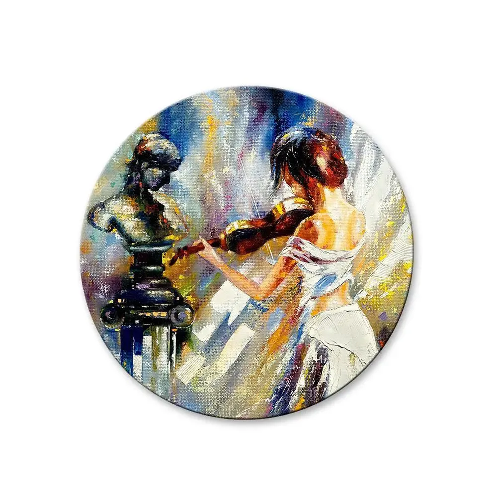 Beautiful Girl Playing Violin With Round Shape Canvas wall Painting