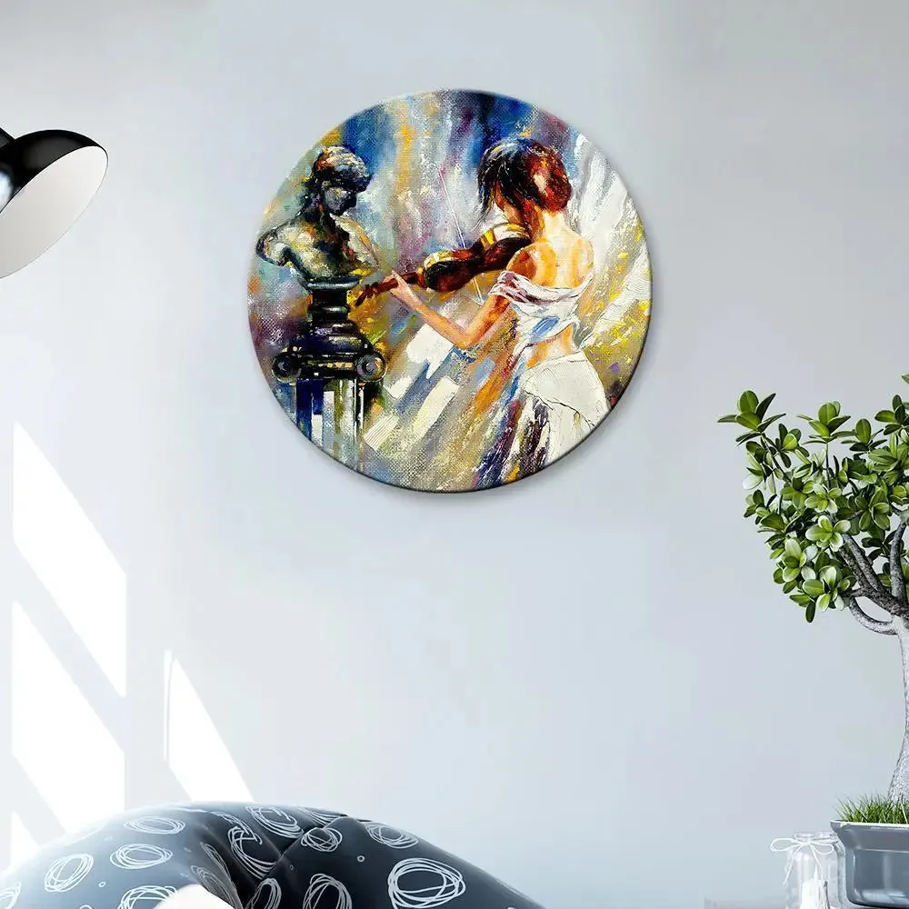 Beautiful Girl Playing Violin With Round Shape Canvas wall Painting