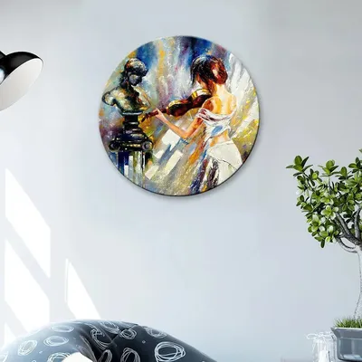 Beautiful Girl Playing Violin With Round Shape Canvas wall Painting