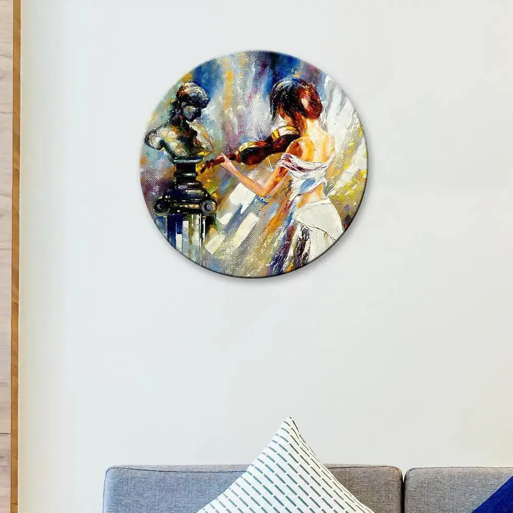 Beautiful Girl Playing Violin With Round Shape Canvas wall Painting
