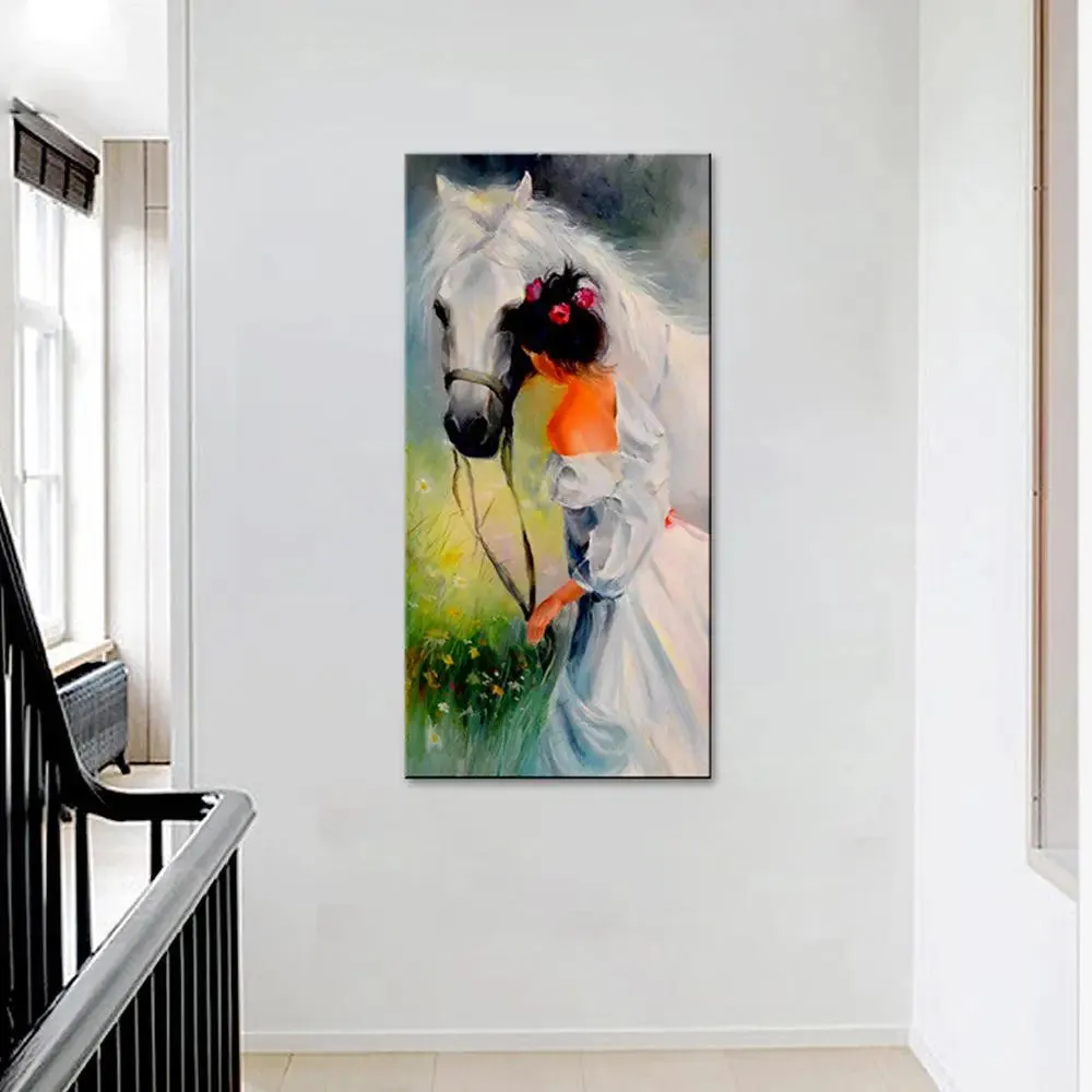 Beautiful Girl With Horse Canvas Printed Wall Painting With Frame