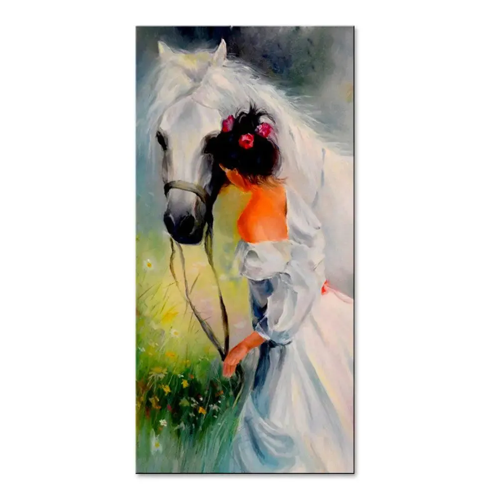Beautiful Girl With Horse Canvas Printed Wall Painting With Frame