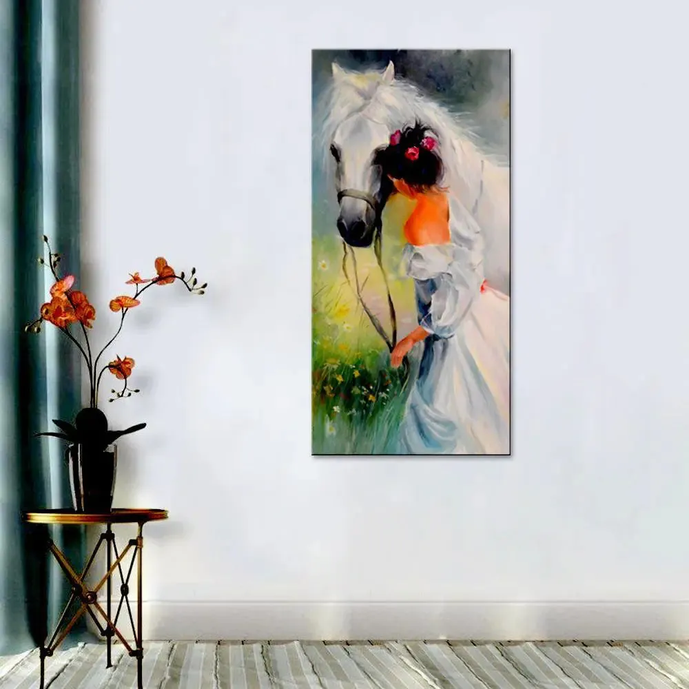 Beautiful Girl With Horse Canvas Printed Wall Painting With Frame