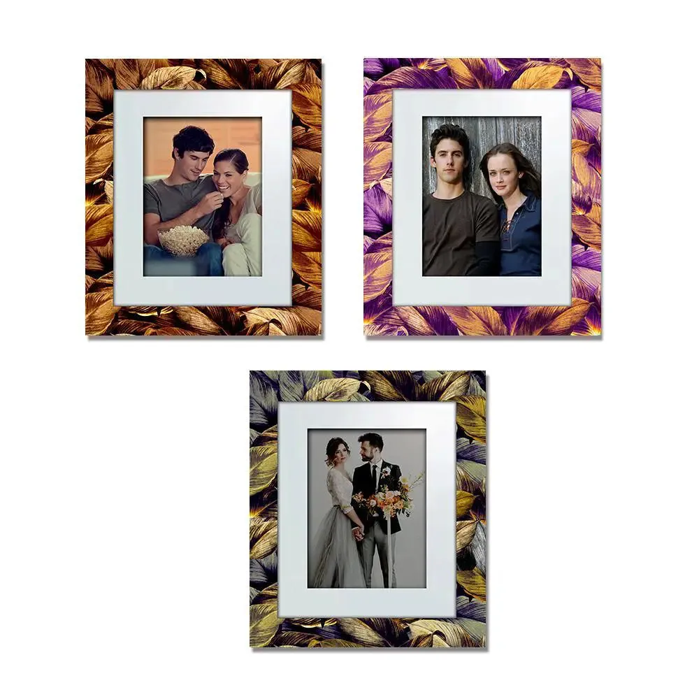 Beautiful Gold & Colorful Leaf Pattern Canvas Printed Frame Set of 3