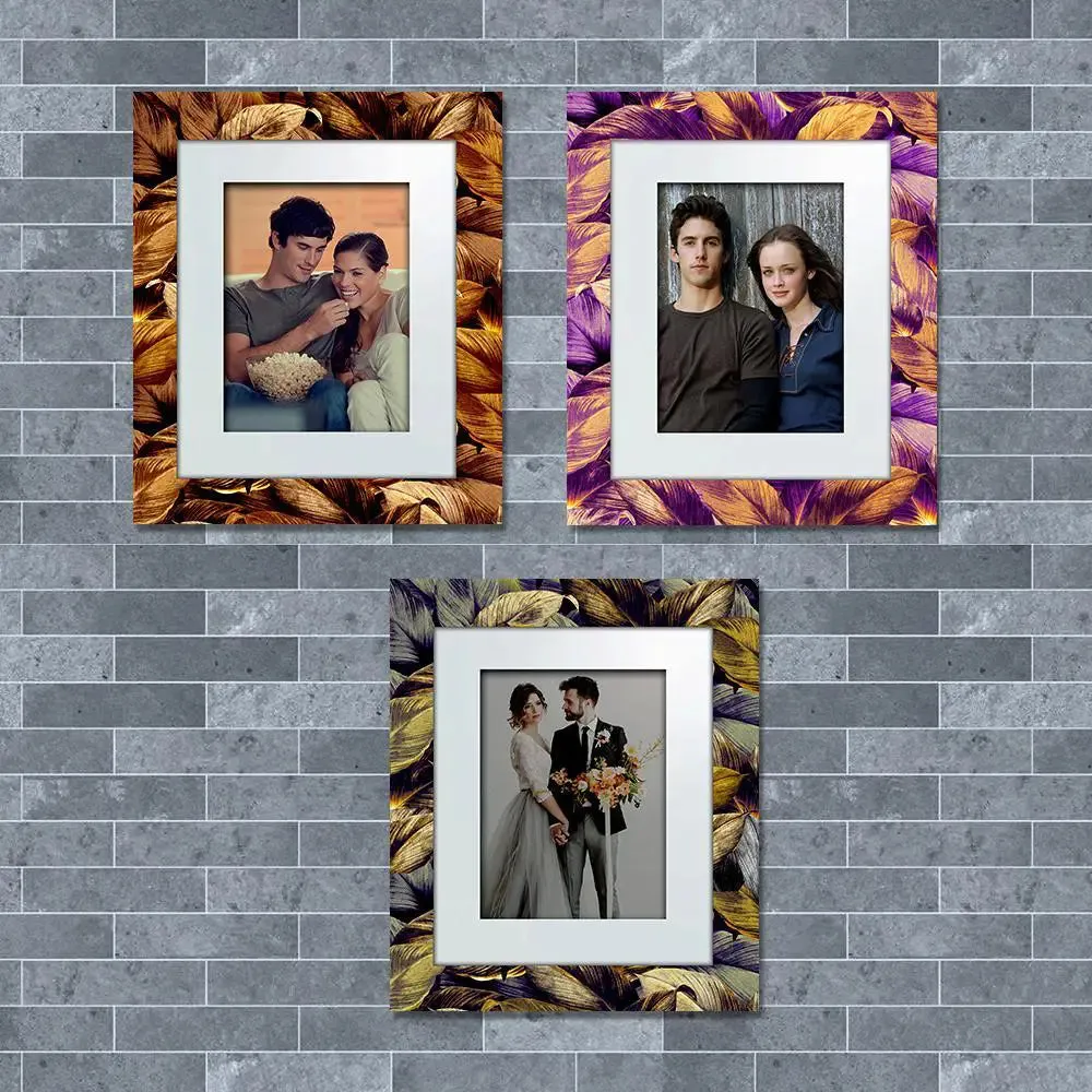 Beautiful Gold & Colorful Leaf Pattern Canvas Printed Frame Set of 3