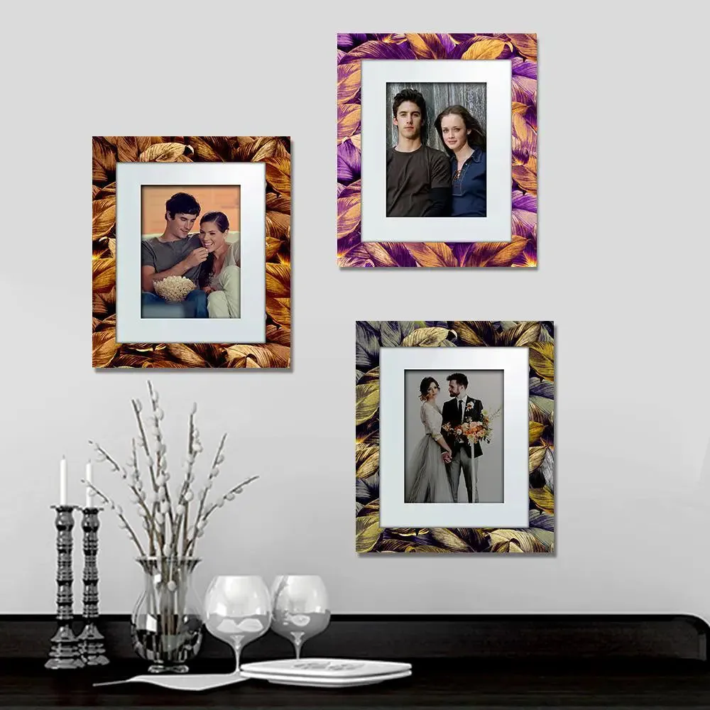 Beautiful Gold & Colorful Leaf Pattern Canvas Printed Frame Set of 3