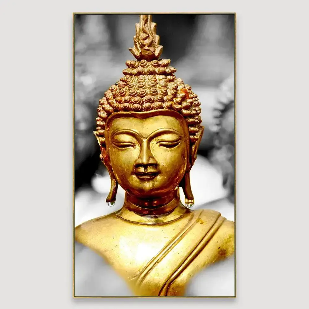 Beautiful Golden Buddha Canvas Printed Spiritual Wall Painting With Frame
