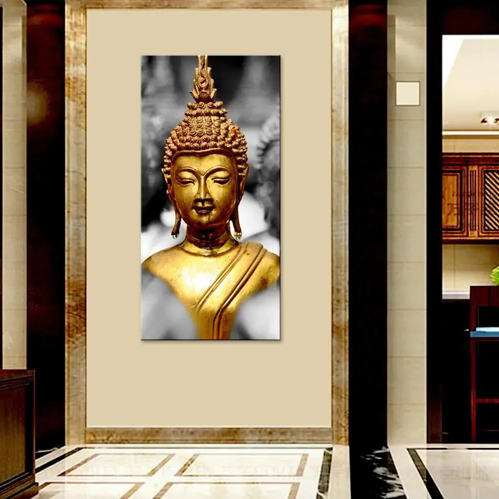 Beautiful Golden Buddha Canvas Printed Spiritual Wall Painting With Frame