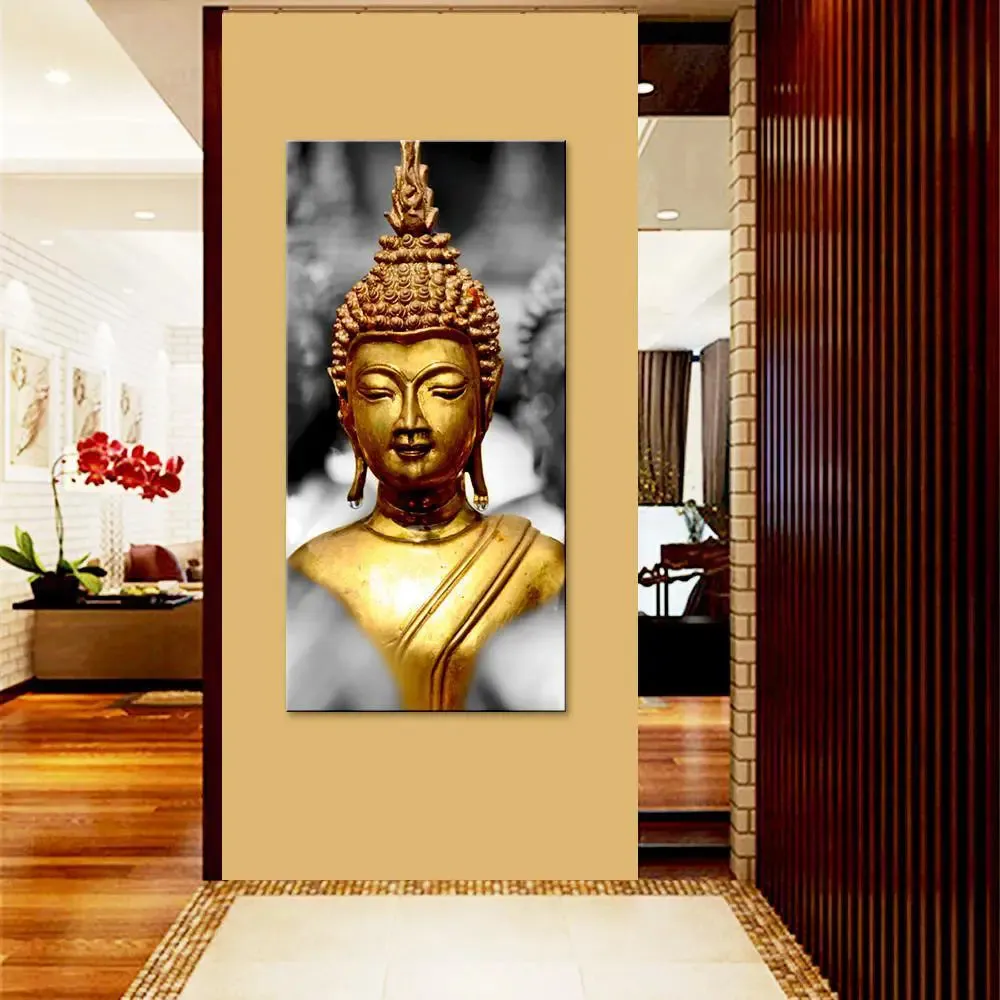 Beautiful Golden Buddha Canvas Printed Spiritual Wall Painting With Frame