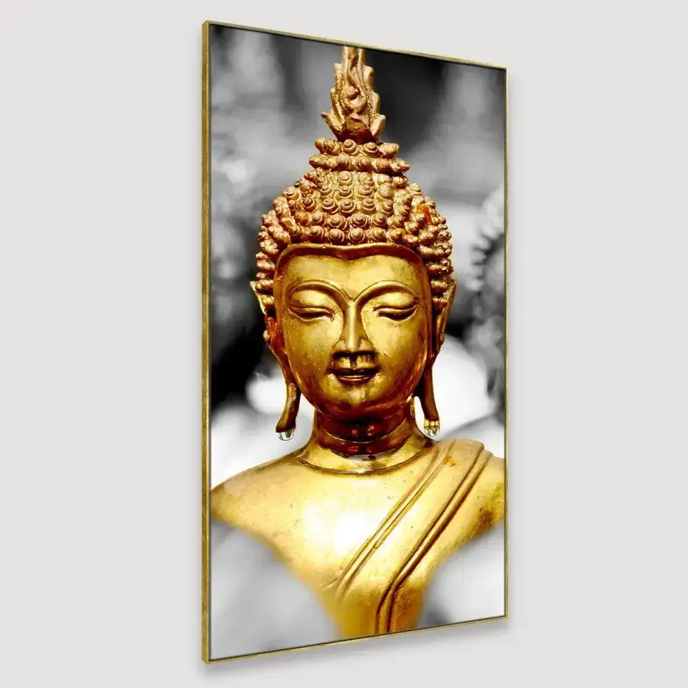 Beautiful Golden Buddha Canvas Printed Spiritual Wall Painting With Frame