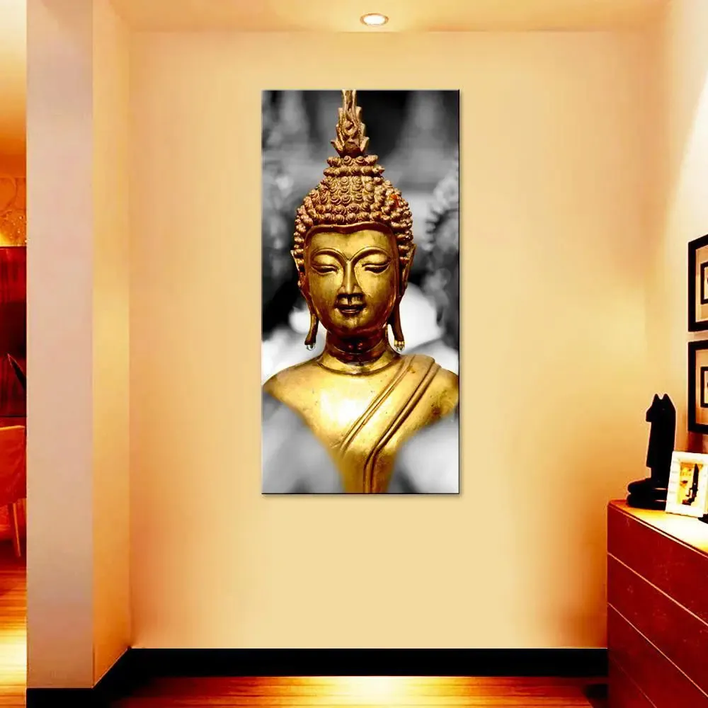 Beautiful Golden Buddha Canvas Printed Spiritual Wall Painting With Frame