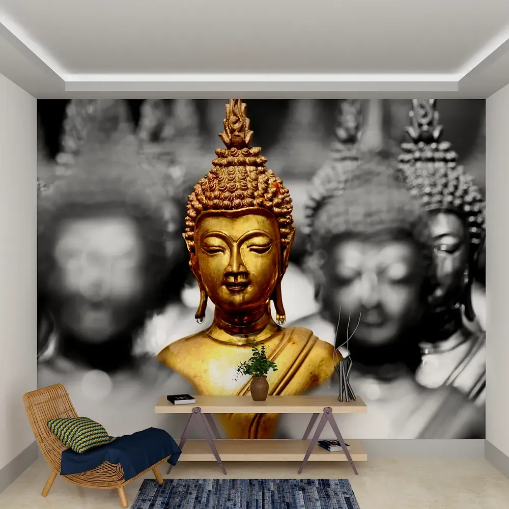 Beautiful Golden Buddha Wallpaper Self Adhesive / High Quality Woven WallPaper /  size 12 ft x 10 ft