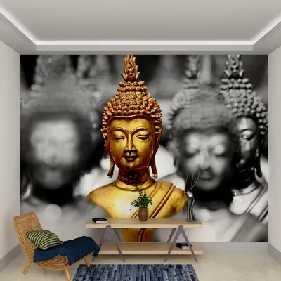 Beautiful Golden Buddha Wallpaper Self Adhesive / High Quality Woven WallPaper /  size 12 ft x 10 ft