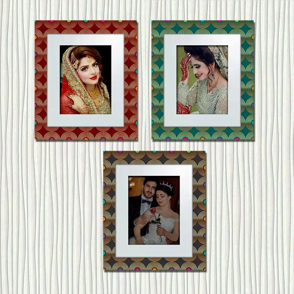 Beautiful Golden Dots Circle Pattern Canvas Printed Frame Set of 3