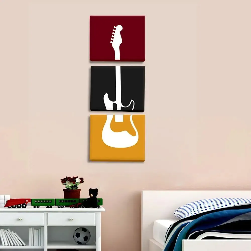 Beautiful Guitar Wall Painting / 3 Pieces Canvas Print /Stretched and Framed on Wood / 12" W x 32" H