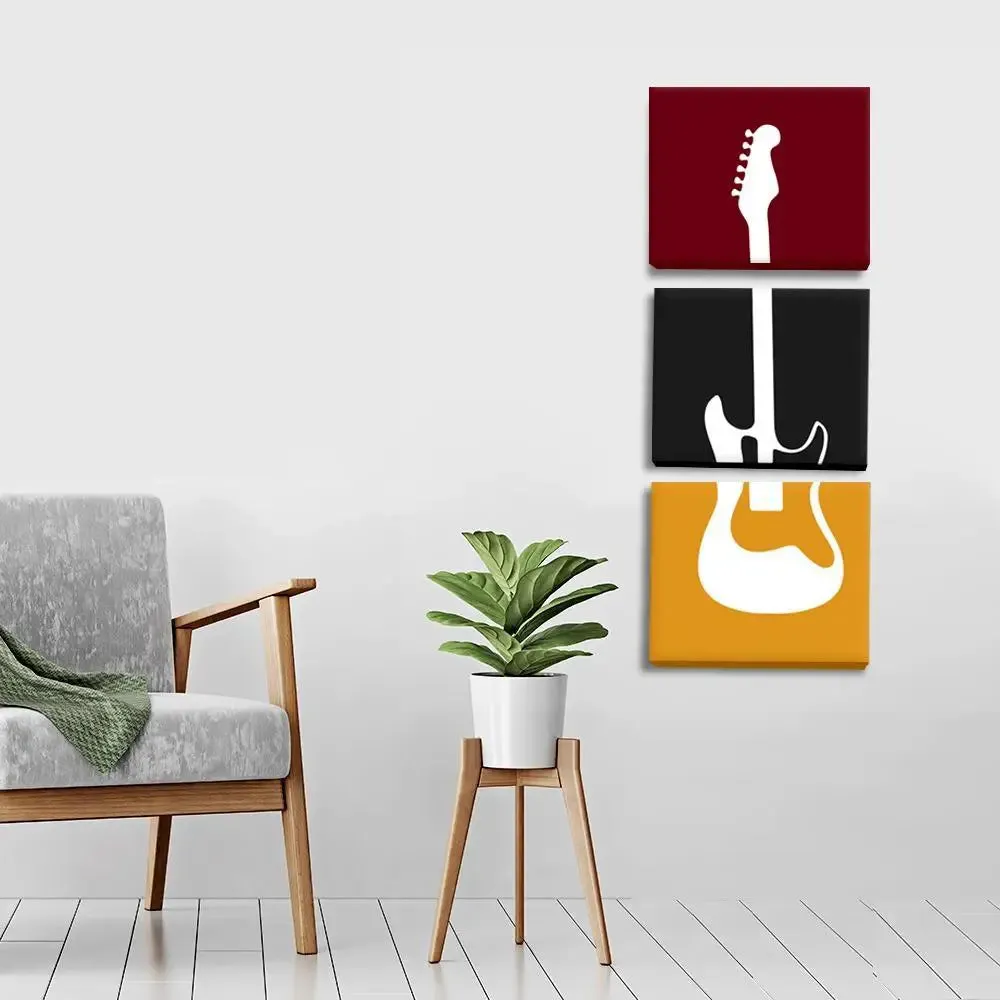 Beautiful Guitar Wall Painting / 3 Pieces Canvas Print /Stretched and Framed on Wood / 12" W x 32" H