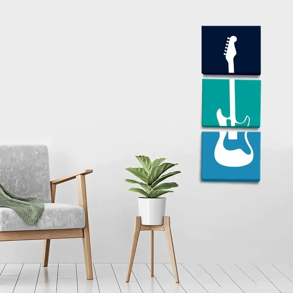 Beautiful Guitar Wall Painting / 3 Pieces Canvas Print/Stretched and Framed on Wood / 12" W x 32" H