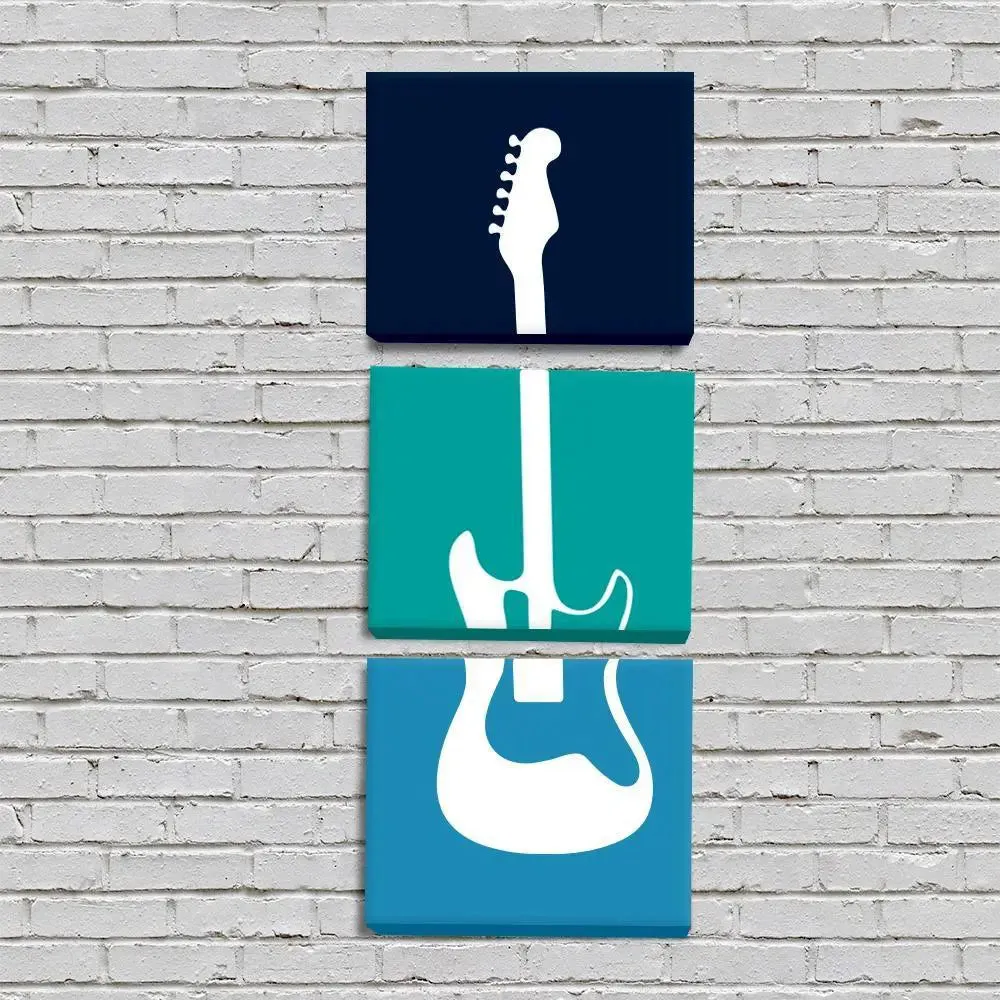 Beautiful Guitar Wall Painting / 3 Pieces Canvas Print/Stretched and Framed on Wood / 12" W x 32" H