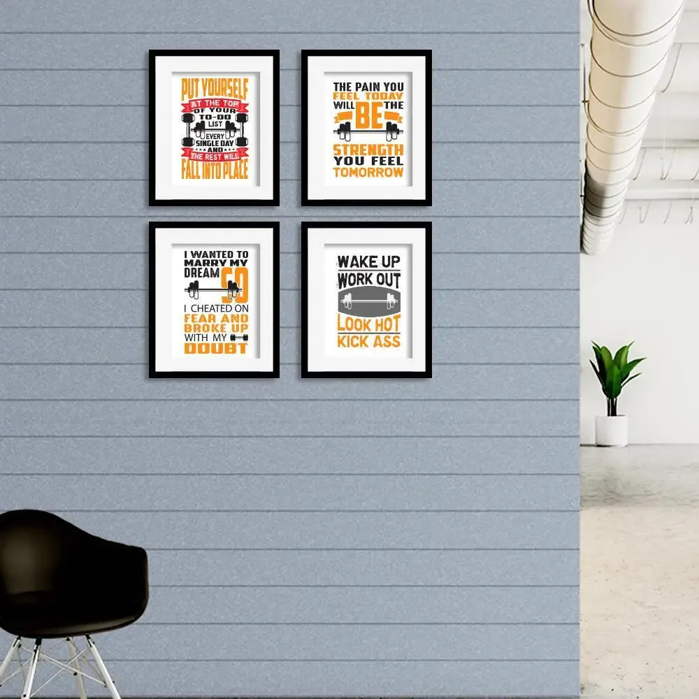 Beautiful Gym Quotes Set of 4 frames with Break Resistant Clear Acrylic Glass
