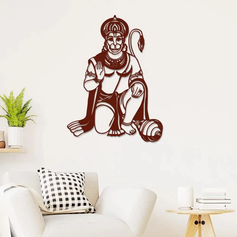 Beautiful Hanuman ji Wooden Wall Hanging, Living Room Wooden Wall Decoration Medium(18 inch X 14inch)