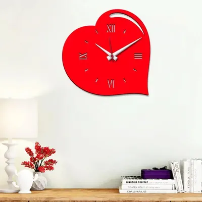 Beautiful Heart Design in Red Color Wooden Wall Clock
