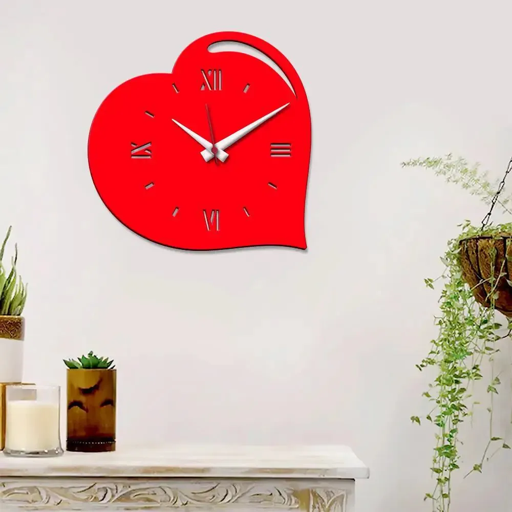 Beautiful Heart Design in Red Color Wooden Wall Clock