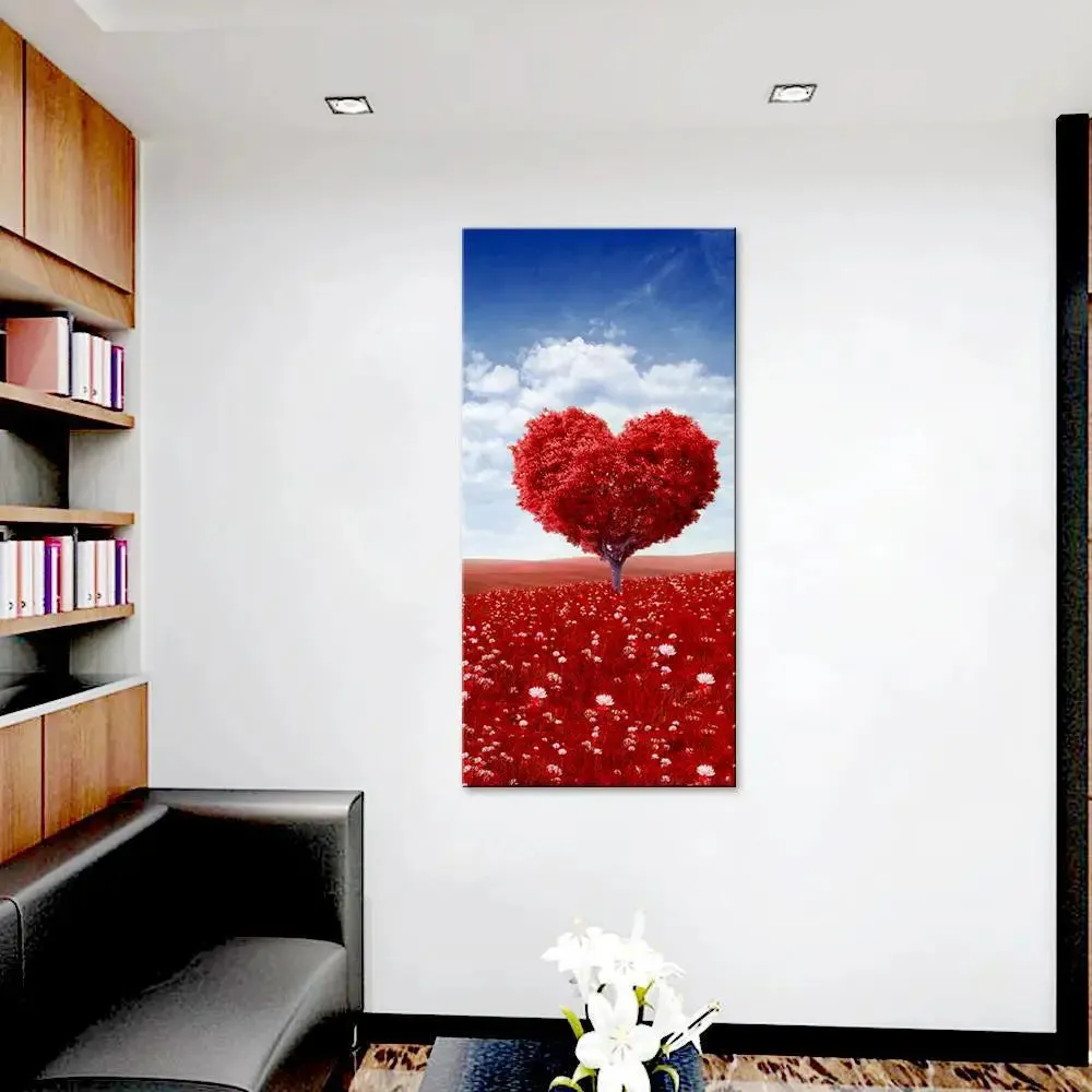 Beautiful Heart Shape Tree Canvas Printed Wall Painting With Frame