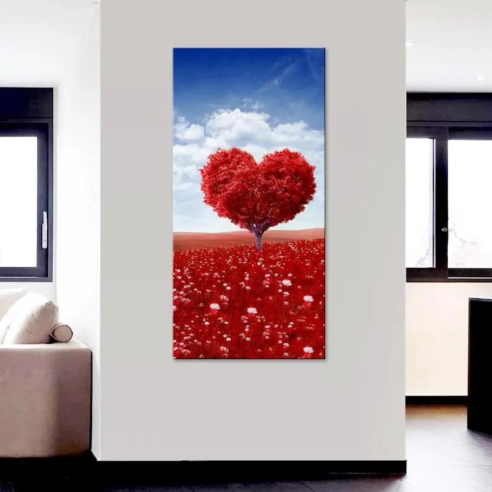 Beautiful Heart Shape Tree Canvas Printed Wall Painting With Frame
