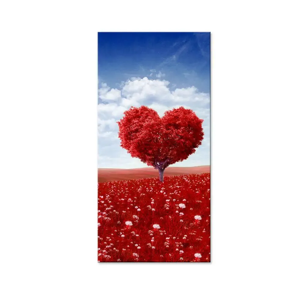 Beautiful Heart Shape Tree Canvas Printed Wall Painting With Frame